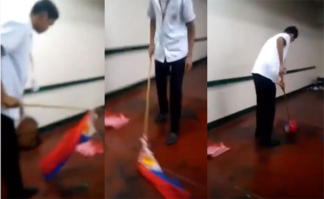High-School-Student-using-the-Filipino-flag-as-a-Mop